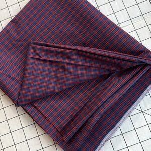 2 Yards Vintage Red & Navy Plaid Cotton Shirting – 44” Wide – Soft Woven Fabric